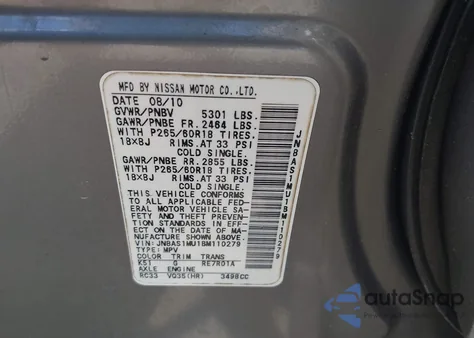 2011 Infiniti Fx35 z USA, uszkodzony, nr VIN JN8AS1MU1BM110279